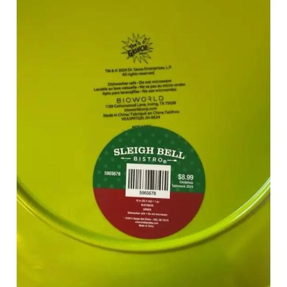 Dr Seuss GRINCH Smile 10" Melamine Plate Bioworld 2024 NEW Christmas Holiday - Picture 2 of 3